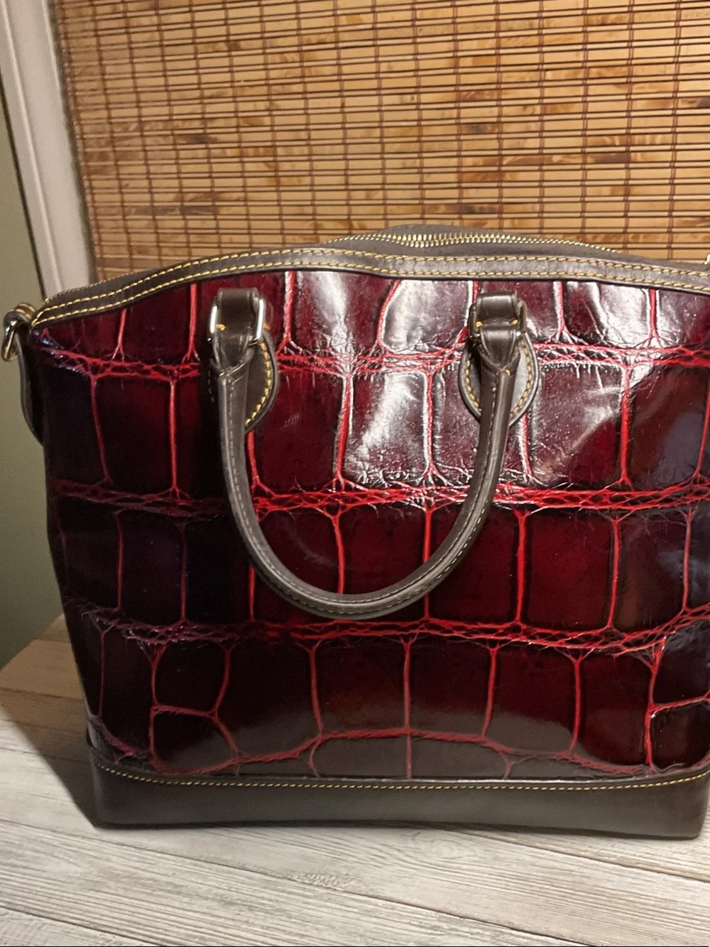 Dooney & Bourke Dillen Double Pocket Satchel Crossbody Red Croc Embossed